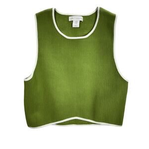 House of Harlow Ribbed Sweater Vest Crop Top Retro Green Size M White Trim